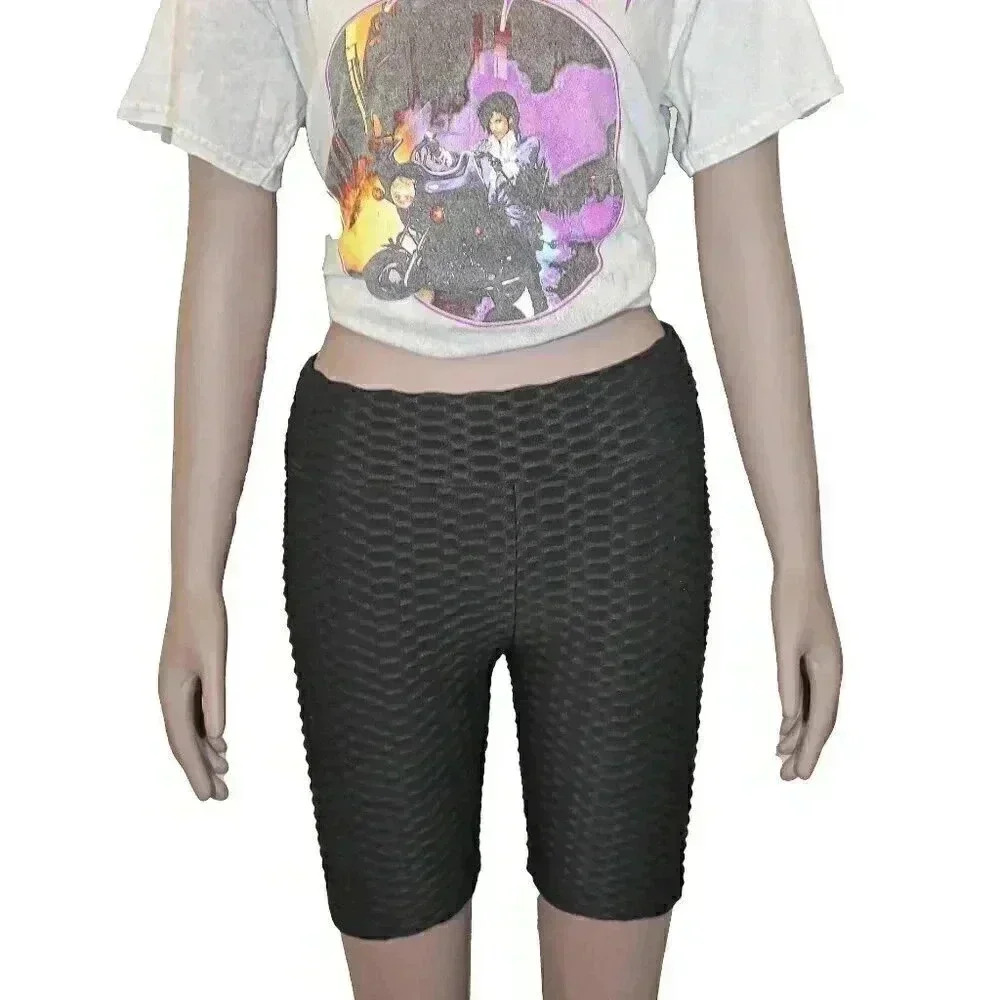 Black Scrunchy Pleated‎ Biker Shorts Size Small Athleisure Workout Shorts Casual
